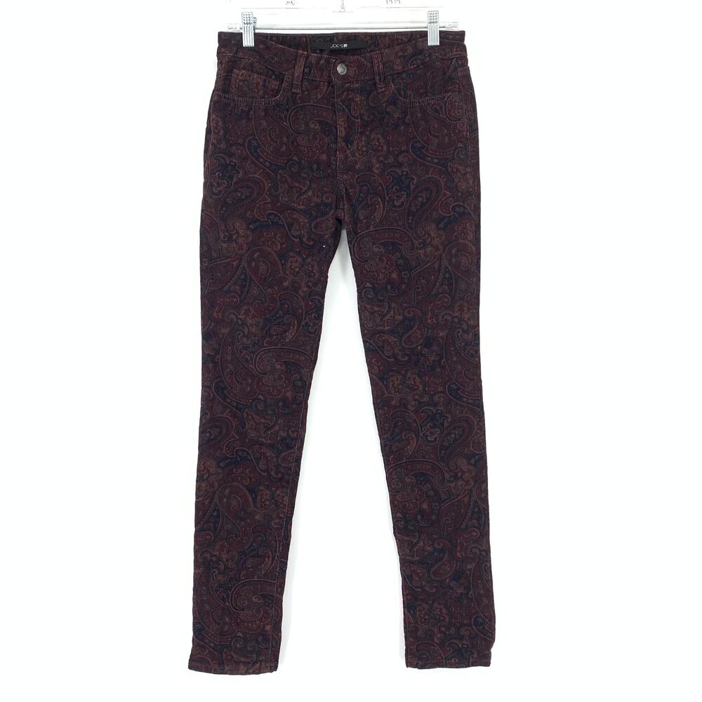 Joes Jeans The Skinny Corduroy Womens Size 27 Burgundy Paisley Print